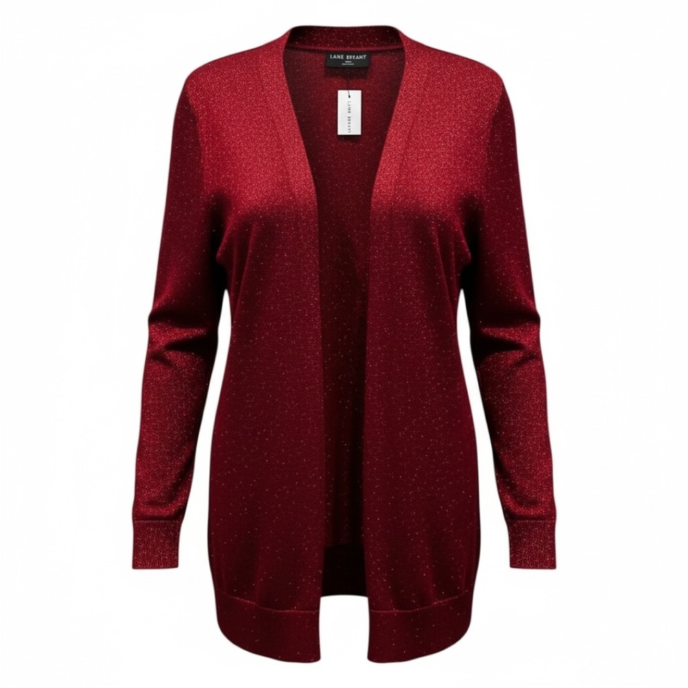 Lane Bryant Women's Metallic Red Open Front Cardigan Size 14/16